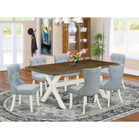 East West Furniture 7 Piece X-Style Dining Room Set - Linen White X077SI215-7